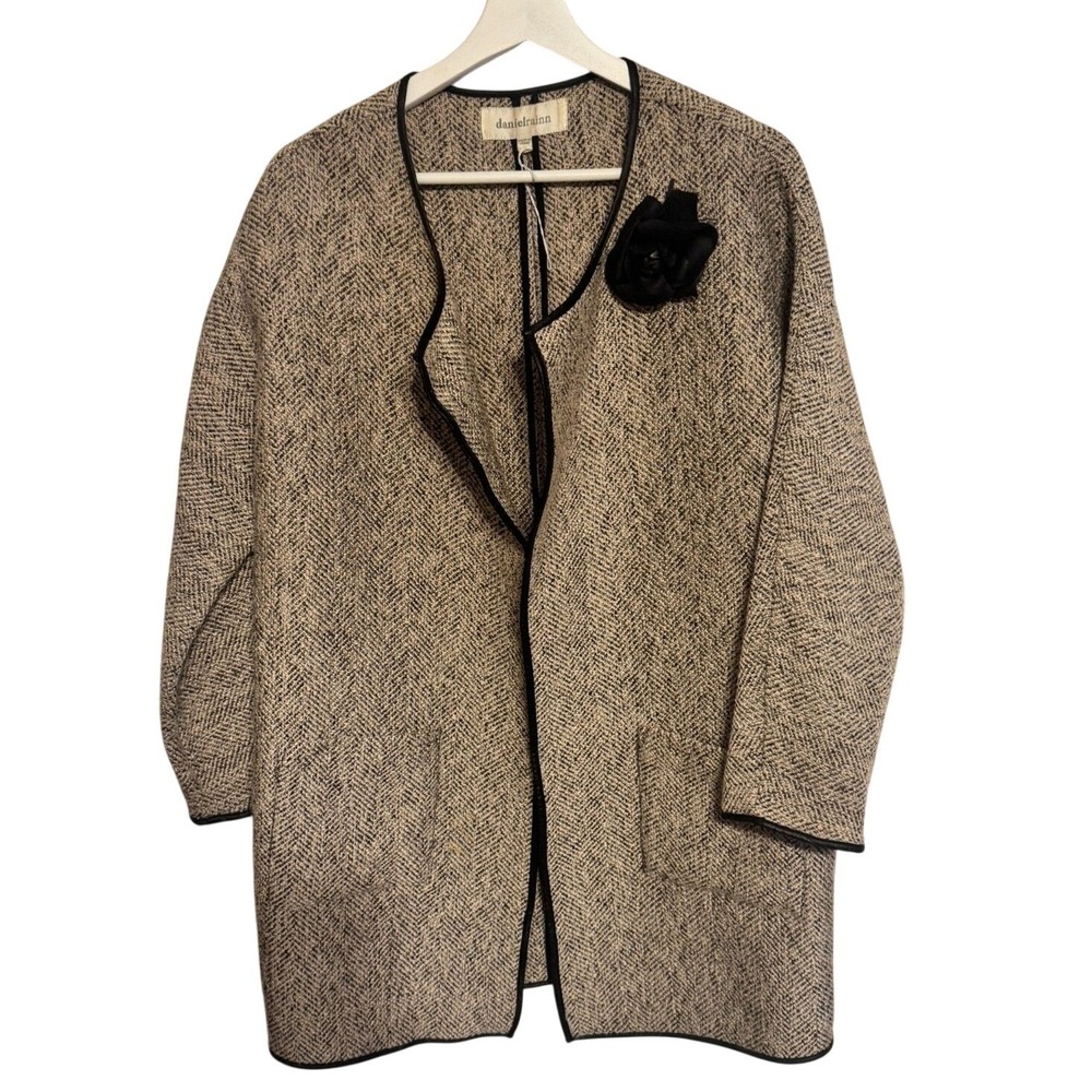 Daniel Rainn Cardigan Coat Herringbone Anthro M Tan Women Career Fall Topper